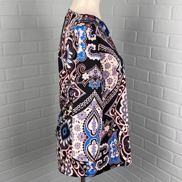 Melissa Paige Top Women Small Blue Pink Floral Paisley Embroidery Boho Medallion - Picture 5 of 11